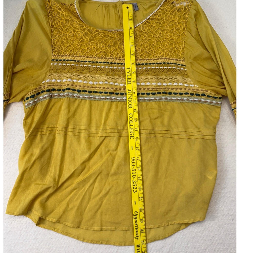 Blank London Yellow Crochet Lace Embroidered Boho Blouse Womens Large Mustard - Picture 7 of 9